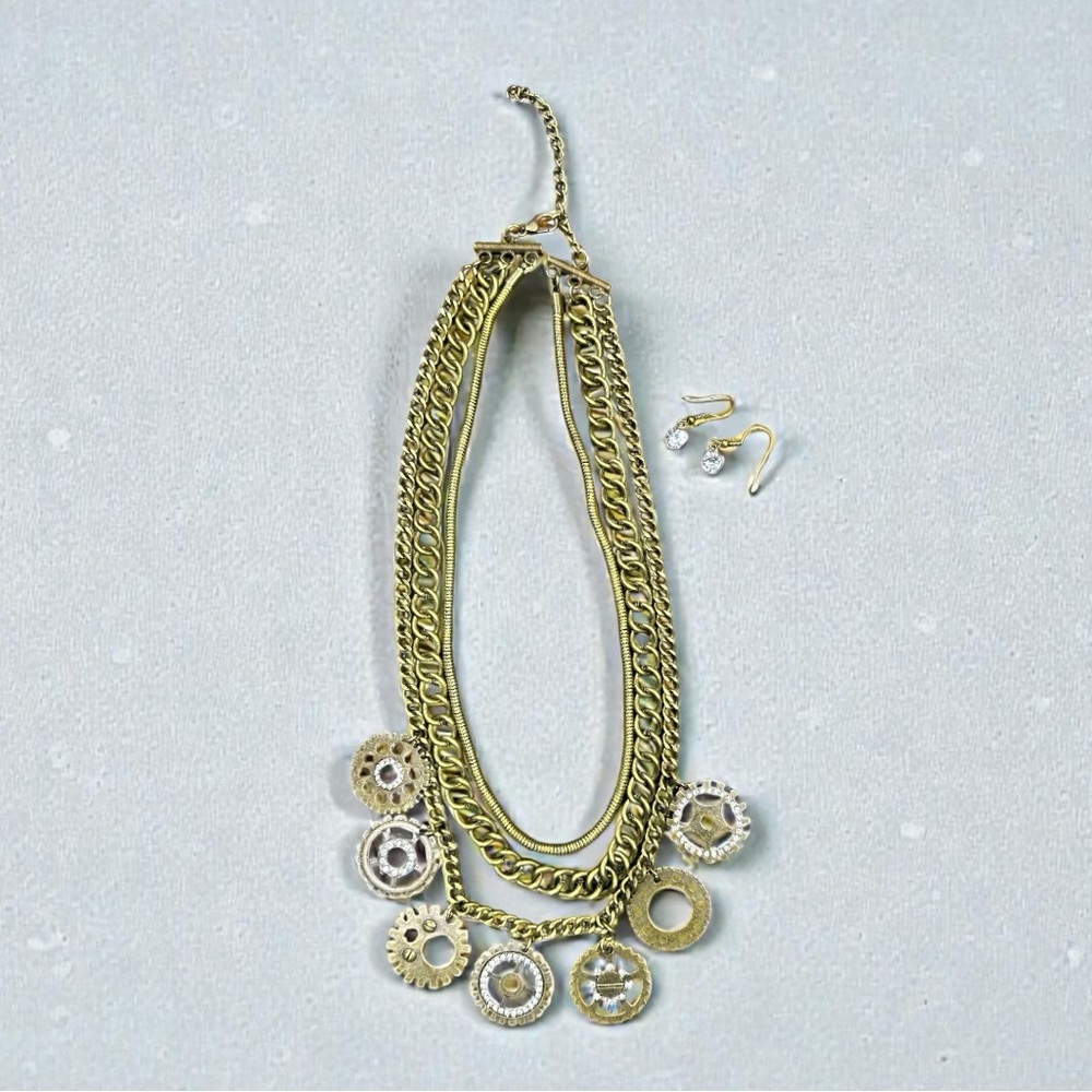Steampunk Antique Bronze Toned Necklace and Earring Set